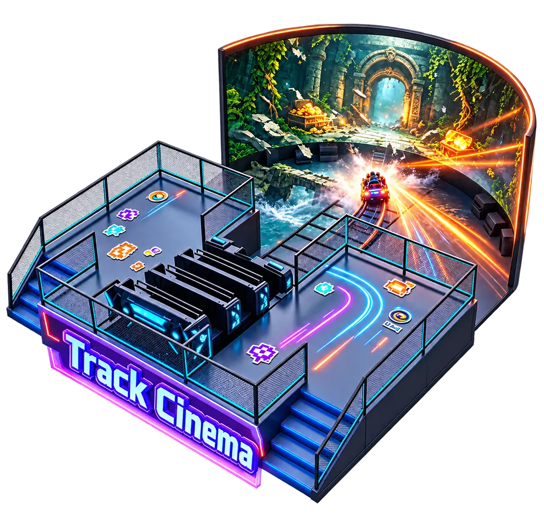 Track Cinema shuttle-style track system and commercial VR amusement equipment by wowflycinema